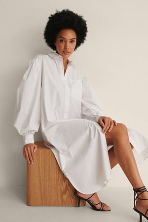White Ekologisk oversize skjortklänning
