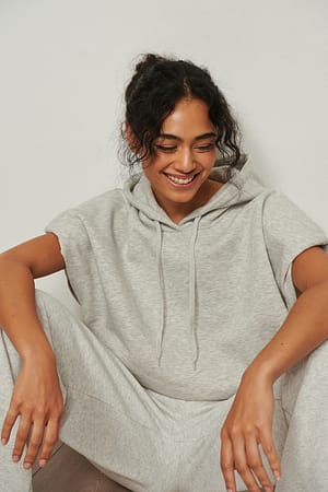 Grey Melange Sweatshirtvest i overstørrelse med hætte