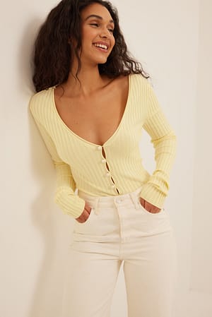 Light Yellow Pearl Detailed Knitted Cardigan