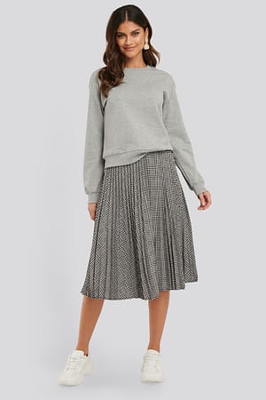 Black/White Check Plaid Pleated Midi Skirt