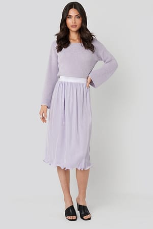 Light Purple Pleated Detailed Hem Skirt