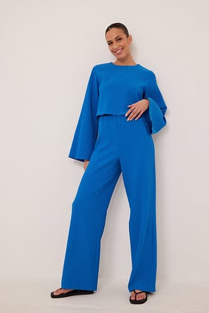 Blue Plisserede bukser med elastisk talje