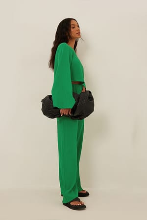 Green Plisowane spodnie z elastycznym pasem w talii