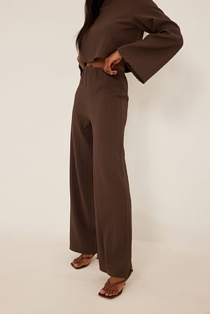Brown Pantalón plisado con cintura elástica
