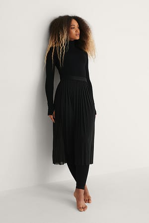 Black Pleated Mesh Midi Skirt