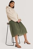 Khaki Green Pleated Midi Skirt