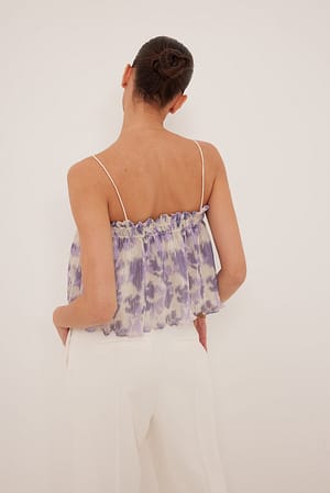 Lilac Print Camisola sem mangas com alças plissadas