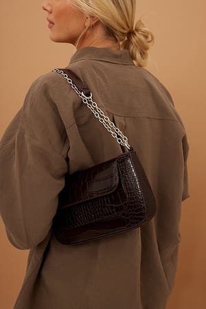 Dark Chokolate Pocket Detail Baguette Bag