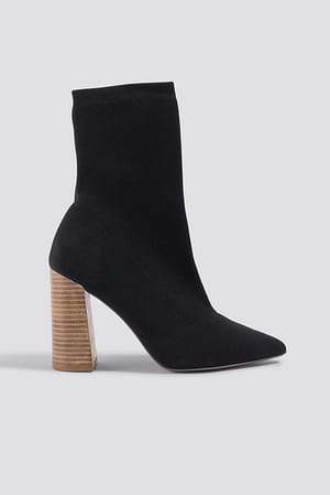 Black Pointy Block Heel Sock Boots