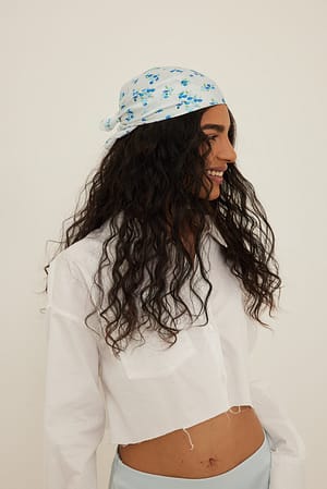Small Blue Flowers Printed Hair Scarf