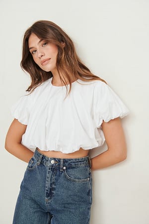 White Puff Sleeve Cotton Top