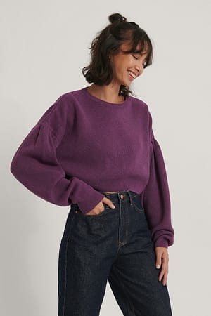 Plum Recyklingowany krótki dziergany sweter z bufiastymi rękawami