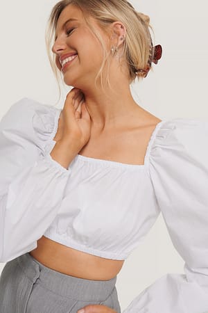 White Puff Sleeve Square Neck Top