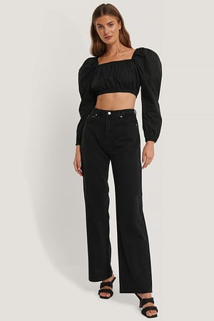 Black Puff Sleeve Square Neck Top
