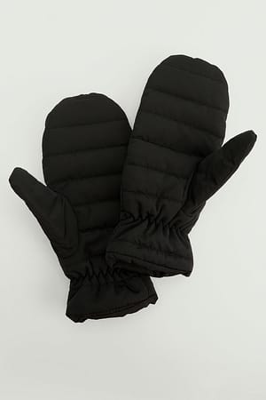 Black Puszyste rękawiczki bez palców