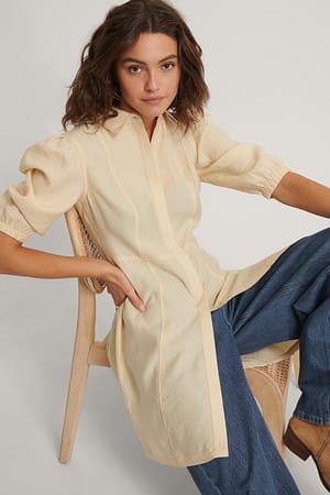 Brown/Beige Puffy Sleeve Shirt Dress
