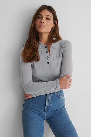 Grey Pure Wool Ribbed Knitted Sweater