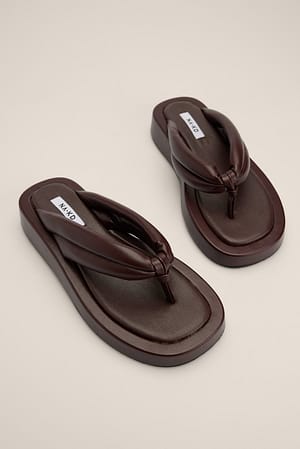 Dark Brown Quilted Toe Strap Sandals