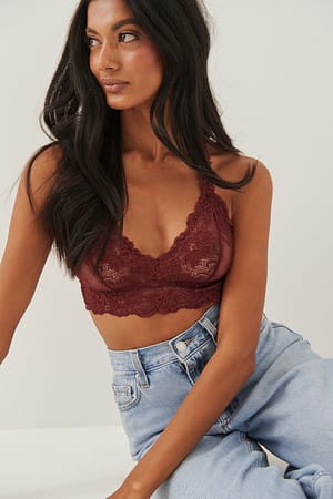 Dark Red Racer Back Soft Lace Top