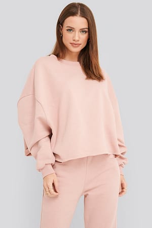 Pink Raw Hem Cropped Sweatshirt