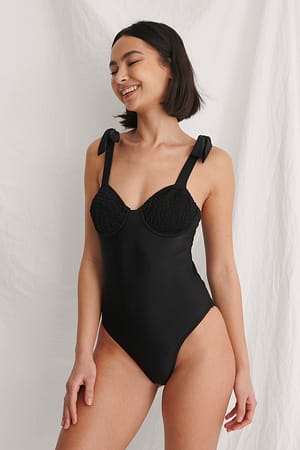 Black Recycled Cup Detail Swimsuit