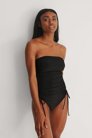 Black Recycled Drawstring Bandeau Swimsuit