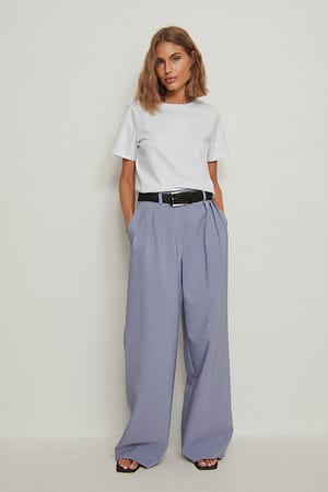 Blue Recycled Pleated Wide Leg Suit Pants