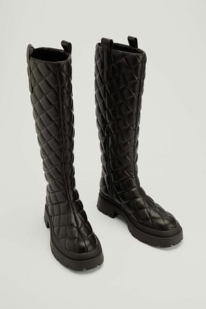 Black Puffy Quilted Boots