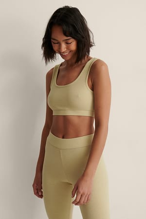 Olive Green Recycled Ribbed Cropped Top