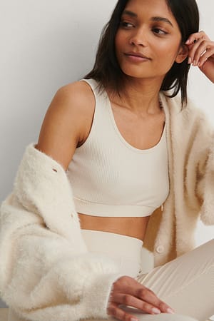 Dusty Light Beige Ribbed Cropped Top