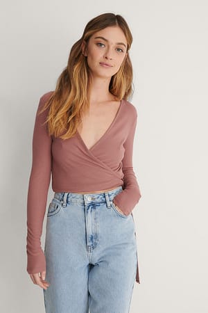 Dusty Dark Pink Recycled Ribbed Wrap Top