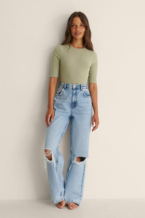 Light Green Recycled Round Neck Ribbed Crop Top