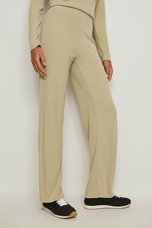 Olive Green Recycled Soft Ribbed Wide Pants