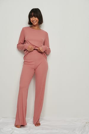 Dusty Pink Recycled Soft Ribbed Wide Pants