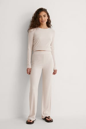 Dusty Light Beige Recycled Soft Ribbed Wide Pants