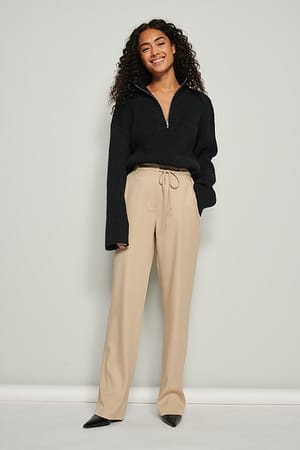 Taupe Recycled Soft Tie Front Suit Pants