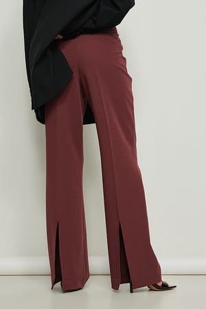 Burgundy Pantalones de vestir con apertura trasera