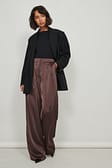 Brown Recycled Wide Leg Satin Suit Pants