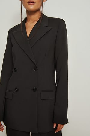 Black Double Breasted Fitted Blazer