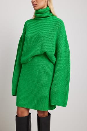 Green Rib Knitted Mini Skirt