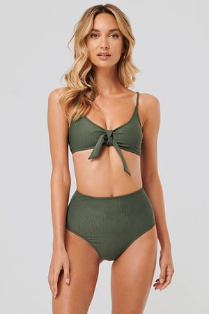 Green Ribbed Highwaist Bikini Bottom