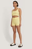 Yellow Ribbed Lounge Cropped Shorts