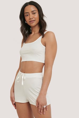 Offwhite Ribbed Lounge Cropped Shorts