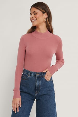 Dusty Pink Ribbed Polo Cropped Knitted Sweater