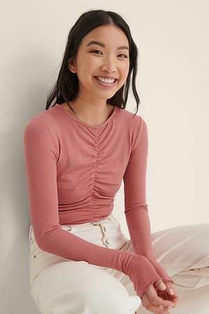 Dusty Pink Rouched Rib Top
