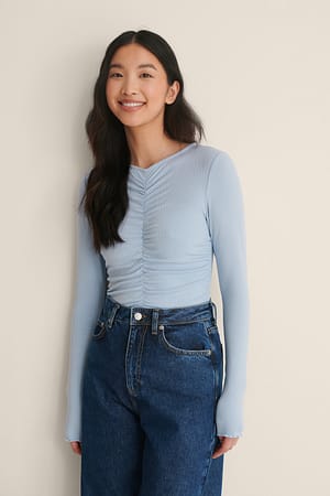 Dusty Light blue Rouched Rib Top