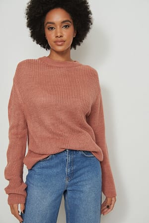 Dusty Dark Pink Round Neck Knitted Sweater