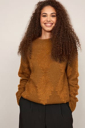 Green Round Neck Knitted Yarn Detail Sweater
