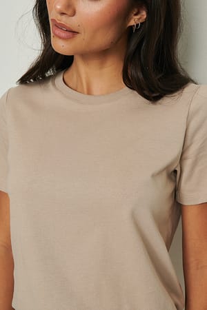 Taupe Round Neck Cotton T-Shirt
