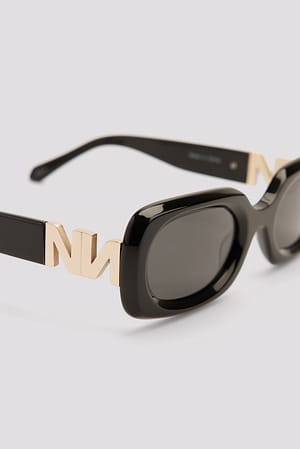 Black Óculos de sol em acetato com armação fina e aredondada